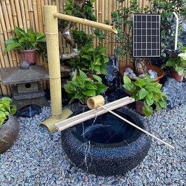 Imagem de Fonte de água solar de bambu, decoração de jardim zen com bomba e energia solar, fonte solar de bambu de balanço japonês, para oásis interno/externo DIY, criatividade