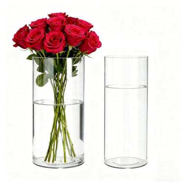 Imagem de Guluto Pacote com 2 vasos cilíndricos de acrílico, vaso inquebrável para centros de mesa, vaso de flores transparente de 20 cm de altura, suporte de vela flutuante para mesa de casamento, decoração de