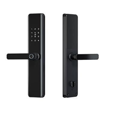 Imagem de Fechadura de porta inteligente com impressão digital inteligente WiFi bloqueio de aplicativo Bluetooth desbloqueio de segurança bloqueio inteligente fechadura eletrônica biométrica (cor: preto 24 240
