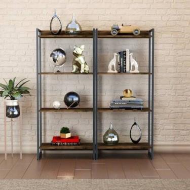 Imagem de Kit 2 Estantes para Livros Médias Industrial Aço 4 Prateleiras 146cmx8