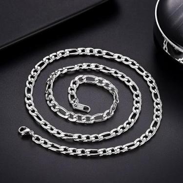 Imagem de Colar masculino fígaro/cubano, corrente de aço inoxidável, elegante, banhado a ouro/prata/preto/ouro rosa, joia estética feminina, 18 inch (46cm)Women Average, Aço inoxidável, Sem Pedra Preciosa