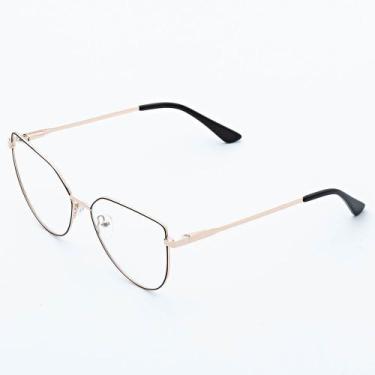 Imagem de Armação Óculos de Grau Feminina Metal Gatinho Dourada Susan- Óculos Su