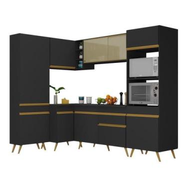 Imagem de Cozinha Completa De Canto Mp2050 Com Armário E Balcão Preta - MULTIMOV