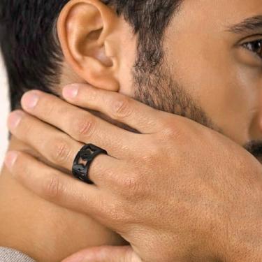 Imagem de Anel giratório masculino de aço inoxidável preto, 07, Aço inoxidável, Sem pedra preciosa