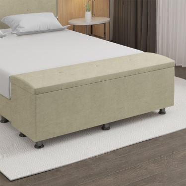 Imagem de Baú Sapateira Estofada Casal Queen Size 160 Cm Terra Veludo Skybox Bege