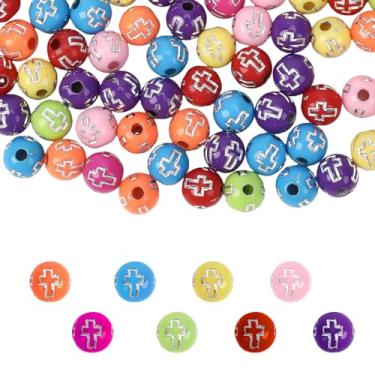 Imagem de anpiwshjo 500 peças de contas cruzadas para pulseiras, contas de acrílico para fabricação de joias, berloque de cruz, crucifixo a granel para confecção de rosários (várias cores acrílicas)