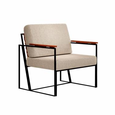 Imagem de Poltrona Roma Bege Com Rattan E Base Em Metal Preto