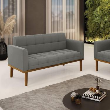 Imagem de Poltrona Namoradeira Decorativa Pés Fixo Em Madeira Castanho Suede Grafite