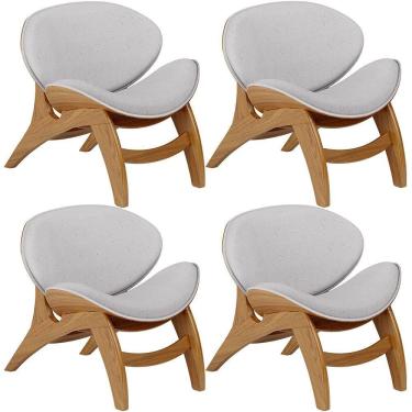 Imagem de Kit 4 Poltronas Decorativa Orgânica Sala Living Kadosh L02 Linho Cinza