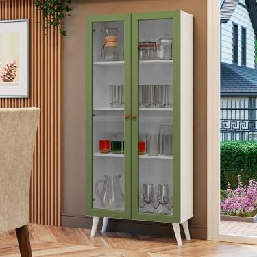 Imagem de Cristaleira 70 Cm 2 Portas De Vidro Com Pés Cônicos Branco-verde-branco Vik Madesa