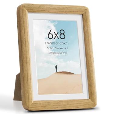 Imagem de Acovy Porta-retrato 15 x 20 cm, moldura de madeira de carvalho natural sólida com vidro temperado, moldura de madeira de 15 x 20 cm com tapete para fotos de 12 x 17 cm, molduras de madeira curvadas de