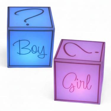 Imagem de Cubo Iluminado Boy or Girl? para Chá Revelação – Decoração Lumínica Bivolt 20x20x20cm em Polietileno – Suporte para Lâmpadas LED/Fluorescentes E27