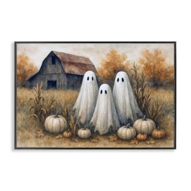 Imagem de Stupell Industries Arte giclée emoldurada cinza Ghost Trio on Pumpkin Farm, design de Antony Smith, 12 x 18