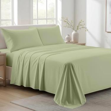 Imagem de Ashton Sheets Lençóis 100% algodão orgânico tamanho casal - 4 peças de algodão orgânico, percal, macio, refrescante, fresco e respirável, 40,6 cm com bolso profundo de qualidade de hotel - verde