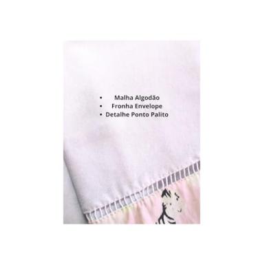 Imagem de Jogo de Lençol 2 Pçs Simples com Elástico Berço Americano Safari Malha com Ponto Palito e Barrado