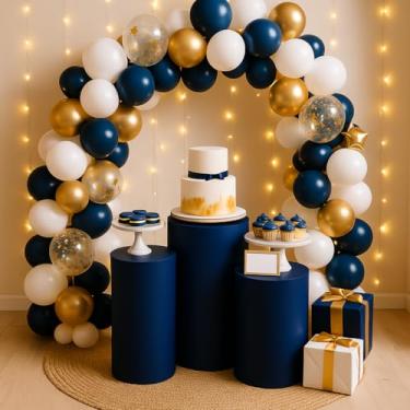 Imagem de Trio Capa Cilindro Festa Decorativas em Helanca Sublimada para Mesa Principal, OPPS® (Azul Marinho)