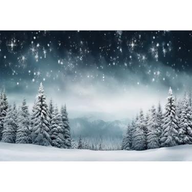 Imagem de 2,4 x 1,8 m, cenário fotográfico de floresta de inverno, paisagem nevada, noite, estrelas, fundo fotográfico, Natal, festa familiar, festa de aniversário, decoração de chá de bebê, banner, adereços de
