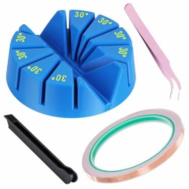 Imagem de Gabarito de solda com vários ângulos de vitral, 30°, 60°, 90°, 120°, 150°, 180°, vitral de solda manual e pinça de fita de cobre