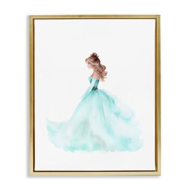 Imagem de Stupell Industries Blue Princess Ballgown Brown Framed Floater Canvas Wall Art, design por Christine Simpson Art, 78 x 63 cm