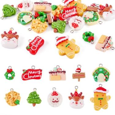 Imagem de Bestewelry 20 peças de pingentes de resina de Natal, boneco de neve, boneco de gengibre, para árvore de Natal, pingentes de alce fofos para decoração de festa em casa de Natal, colar, brincos