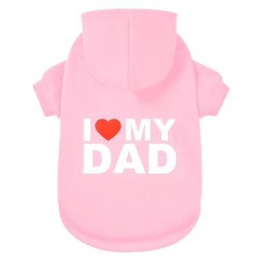 Imagem de GreenJoy Suéter de cachorro com capuz para cachorro casaco de clima frio moletom com capuz para filhotes, gatos, cães pequenos, médios e grandes (rosa (I Love My Dad), médio/grande)