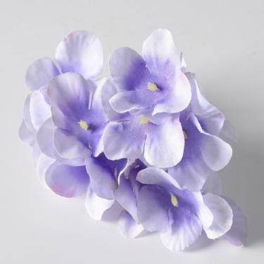 Imagem de 10 peças de flores artificiais – flor de seda com hastes hortênsias roxas arranjos florais falsos para casa de banho, escritório, mesa, centro de mesa, prateleira de casamento
