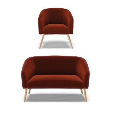 Imagem de Kit 1 Sofá Namoradeira E 1 Poltrona Stella Bouclê Terra Pés Palito Natural - D\'rossi