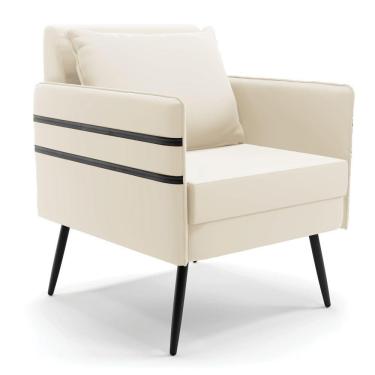 Imagem de Poltrona Mari Veludo Pés Palito De Ferro Preto Bege