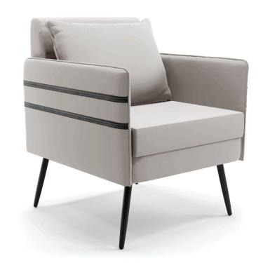 Imagem de Poltrona Mari Veludo Pés Palito De Ferro Preto Cinza