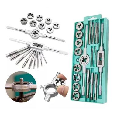 Imagem de Kit Jogo De Tarracha Femea E Macho Pente Abre Rosca Fina 20 Pecas Cossinete Manual Com Maleta Blister Profissional