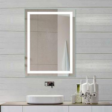 Imagem de Espelho 4mm 80x100 Led 3 cores frio neutro e quente de embutir na parede Retangular Decorativo jateado lapidado iluminado iluminação 0,80 x 1,00 ou 100x80cm vertical ou horizontal