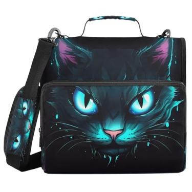 Imagem de ATTX Fichário azul neon com zíper olho de gato com alça acolchoada ajustável - bolsa para fichário com capacidade para 500 folhas com organizador de vários bolsos, serve para laptop de 30 cm #316