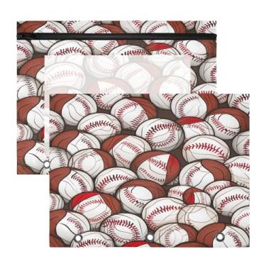 Imagem de Blueangle Bolsa de lápis com estampa de bolas de beisebol para fichário de 3 anéis, 2 pacotes com bolsa de lápis com janela transparente para documentos com zíper para escritório (505)