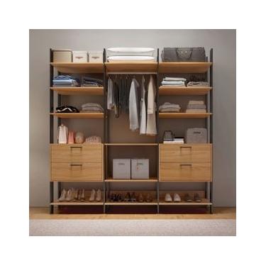 Imagem de Closet em MDF 4 Gavetas 1 Cabideiro Freijó/Preto Fosco 218 cm TW404 JPF Dalla Costa