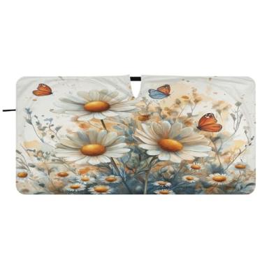 Imagem de Blueangle Aquarela Meadow Daisies Para-brisa Para-brisa - 149.9 cm x 76.2 cm Dobrável Carro Frontal Protetor Solar Blocos Raios UV Viseira de Sol (677)