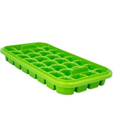 Imagem de Bandeja Dupla de Cubos de Gelo com Tampa, Transparente e Verde, 64 Cubos, Plástico, 22x11.5cm