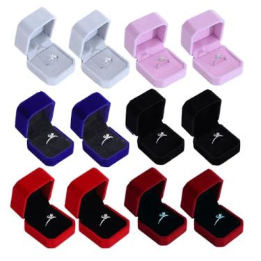 Imagem de HSLFUAI Caixa de anel de veludo, caixa de armazenamento de anel pequeno para pedido (MixedColors-12PCS)