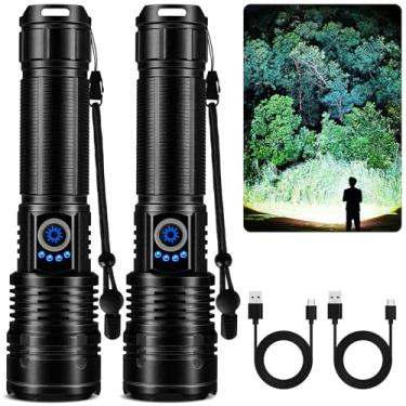 Imagem de Lanterna recarregável de 99.000 lúmens altos, pacote com 2 lanternas recarregáveis super brilhantes para casa, luz de LED de longa duração 15H com 5 modos de luz, IPX7 à prova d'água para atividades