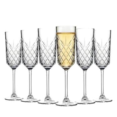 Imagem de Conjunto de 6 taças de champanhe de vidro - taças de champanhe 170 g - Copos de champanhe, presentes exclusivos para aniversário de casamento