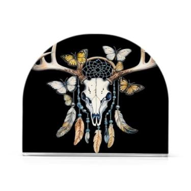 Imagem de Qilmy Porta-guardanapos de acrílico crânio de veado, suporte de lenços de mesa independente transparente, dispensador de papel de coquetel para cozinha, jantar, restaurante, bar, decoração, 1 pacote