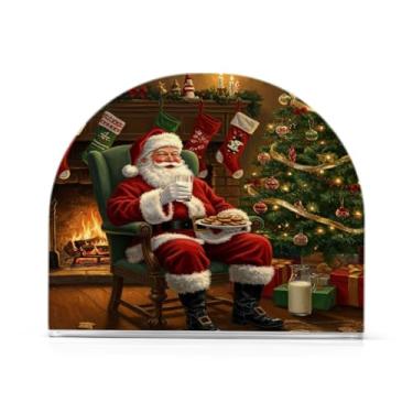 Imagem de Qilmy Porta-guardanapos de acrílico de Natal do Papai Noel, suporte de lenços de mesa independente transparente, dispensador de papel de coquetel para cozinha, jantar, restaurante, bar, decoração, 1