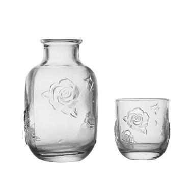 Imagem de Jarra de cabeceira com tampa de copo de bebida, conjunto de copos de vidro transparente de 440 ml e 150 ml para quarto, jarra noturna e jarra de vidro de água fria (transparente)