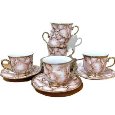 Imagem de Xicaras Com Pires Porcelana Branca Xicara De Cafe De (Modelo - 9-rosa (85mL))