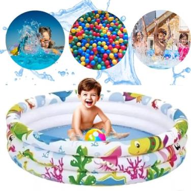 Imagem de Piscina Inflável Infantil 100L Redonda com Fundo do Mar - Ideal para Crianças e Bebês no Verão, Férias e Praia, 3 Anéis em Plástico Resistente, Playground Portátil