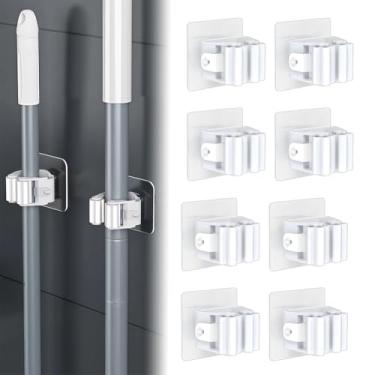 Imagem de Suporte de parede para vassoura, 8 peças, suporte de esfregão de plástico para banheiro, organizador de vassoura
