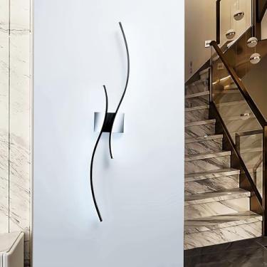 Imagem de Luminária de parede LED para interiores, aplique de parede longo em acrílico preto, 100 cm (39,4"), 35 W, 2800 lúmens, luz branca fria de 6000 K, ideal para quarto, sala de estar, sala de ja