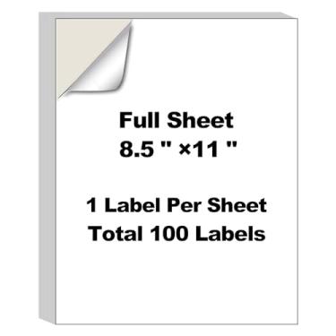 Imagem de 100 folhas 21,6 cm x 28 cm papel adesivo folha completa para impressoras a laser e jato de tinta, AveneMark 100 etiquetas autoadesivas 21,5 cm x 28 cm imprimíveis páginas inteiras etiquetas de envio