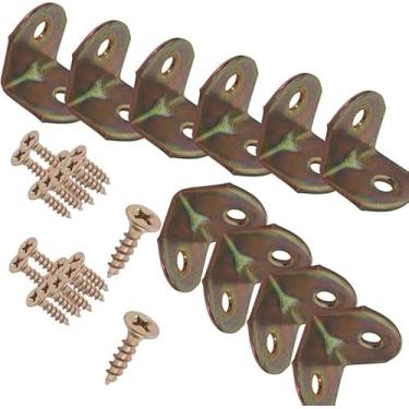 Imagem de Cantoneira Metálica para Móveis, 2x2 cm, Kit com 25 Peças, Dourada, Reforço Estrutural para Armários e Estantes + Parafusos