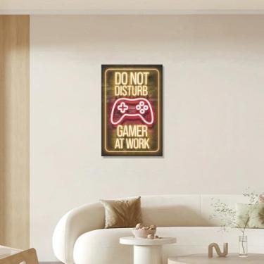 Imagem de 1 peça de arte de parede gamer estilo neon não perturbe pôster para quarto, sala de jogos, escritório, dormitório, homem, caverna, decoração de casa, 20 x 30 cm