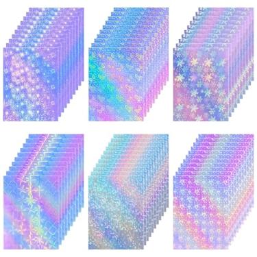 Imagem de STARVAST Papel adesivo holográfico de 120 peças, adesivo holográfico de vinil A4 transparente, autoadesivo à prova d'água com 6 padrões diferentes
